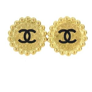 Chanel authentic vintage earrings clip on earrings gold black! See beautiful!